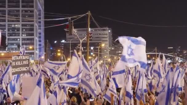 Tel Aviv Israel 2023 Március Emberek Ezrei Menetelnek Utcákon Izraeli — Stock videók