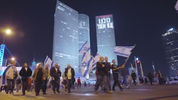 Tel Aviv Israel Mars 2023 Tusentals Människor Marscherar Gatorna Protest — Stockvideo