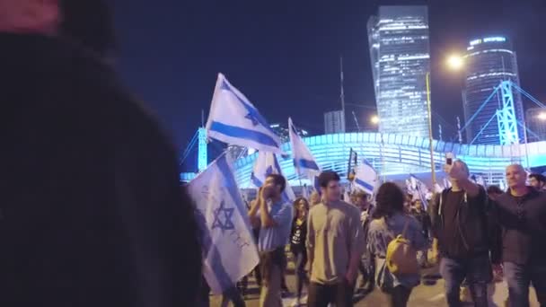 Tel Aviv Israël Maart 2023 Duizenden Mensen Marcheren Straat Uit — Stockvideo
