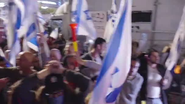 Тель Авив Марта 2023 Года Тысячи Людей Вышли Улицы Знак — стоковое видео
