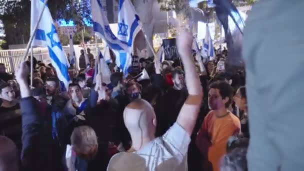 Tel Aviv Israel 2023 이스라엘 의사법 개혁에 항의하는 사람들 거리로 — 비디오