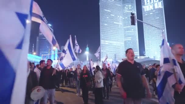 Tel Aviv Israele Marzo 2023 Migliaia Persone Marciano Strade Segno — Video Stock