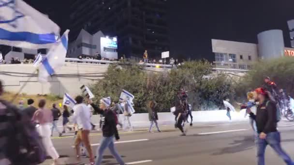 Tel Aviv Israel Marts 2023 Tusindvis Mennesker Marcherer Gaderne Protest – Stock-video