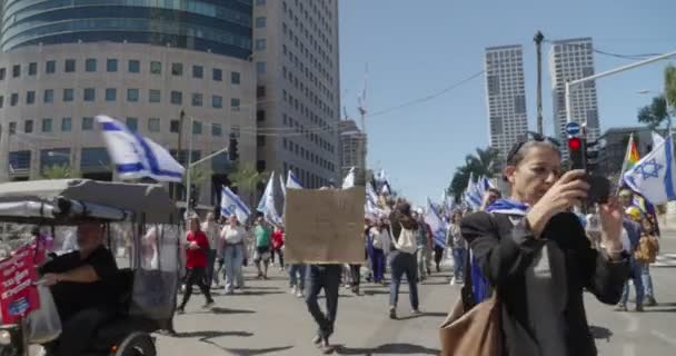 Tel Aviv Israel März 2023 Menschen Protestieren Gegen Justizreform Der — Stockvideo
