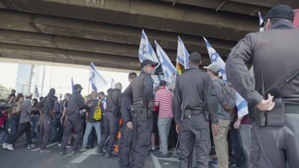 Tel Aviv Israël Maart 2023 Demonstranten Botsen Met Politiekorpsen Tijdens — Stockvideo