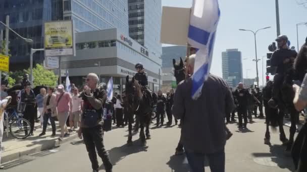 Тель Авив Марта 2023 Года Протестующие Сталкиваются Полицией Время Насильственных — стоковое видео