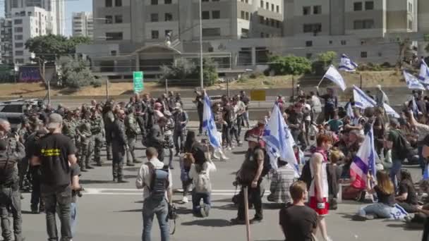 Tel Aviv Israele Marzo 2023 Manifestanti Scontrano Con Forze Polizia — Video Stock