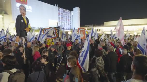 Tel Aviv Israel Mars 2023 Människor Protesterar Mot Den Israeliska — Stockvideo