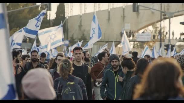 Jeruzalém Israel Března2023 Demonstrace Pravicového Křídla Podporu Reformy Soudnictví — Stock video