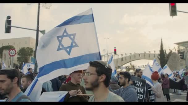 Jerusalén Israel Marzo 2023 Manifestación Derecha Apoyo Reforma Judicial — Vídeo de stock