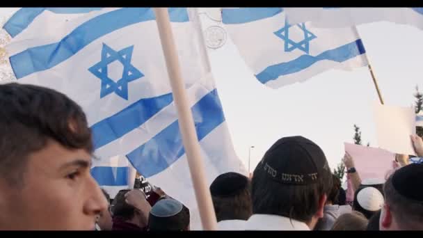 Jeruzalem Israël Maart 2023 Rechtse Demonstratie Ter Ondersteuning Van Justitiële — Stockvideo