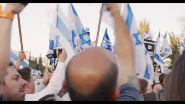 エルサレム イスラエル 2023年3月27日 司法改革を支援する右翼のデモ — ストック動画