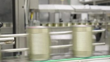 Yiyecek üretim tesisinde konveyör bandındaki yiyecek kutuları.