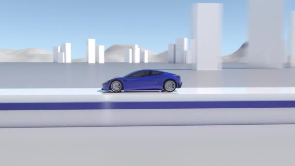 Візуалізація Концептуального Автомобіля Кермом Футуристичному Пейзажі — стокове відео
