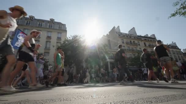 Paris France June 2023 People Walk City Streets Annual Pride — Stock Video
