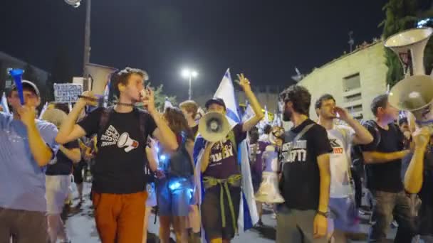 Єрусалим Ізраїль Липня 2023 Року Демонстранти Йдуть Міських Вулицях — стокове відео