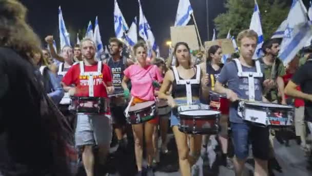 Jeruzalem Israël Juli 2023 Demonstratoren Marcheren Door Straten Van Stad — Stockvideo
