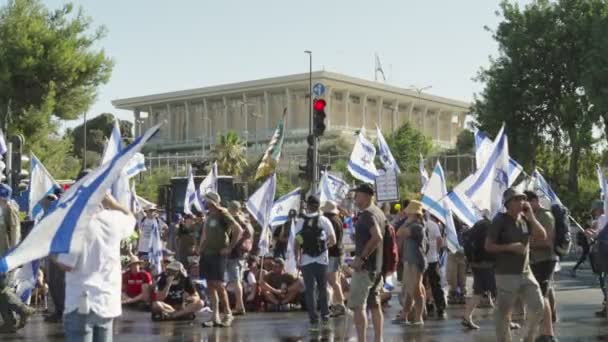 Jerusalem Israel July 2023 Demonstrators Marching City Streets — Stock Video