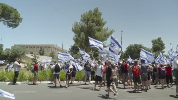 Єрусалим Ізраїль Липня 2023 Демонстранти Йдуть Міських Вулицях — стокове відео