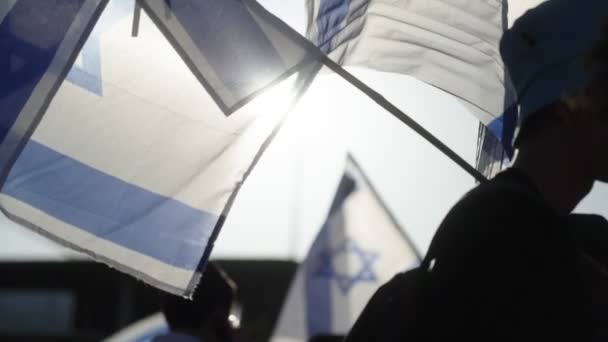 Manifestantes Acenando Com Bandeiras Nacionais Israelenses — Vídeo de Stock
