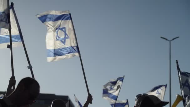 Demonstrators Waving National Israeli Flags — Stock Video