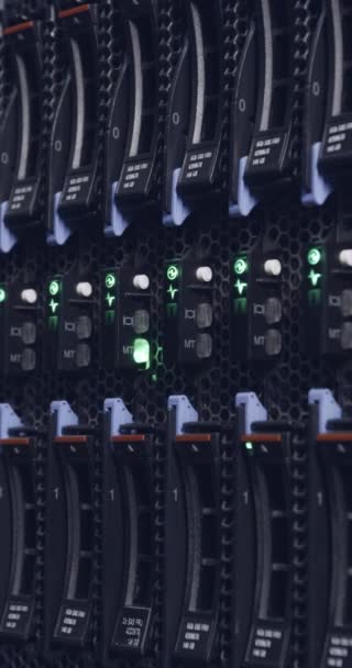 Вертикальное Видео Большого Компьютерного Серверного Помещения Дата Центре Мигающими Огнями — стоковое видео