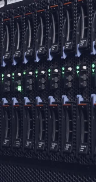 Vertical Video Large Computer Server Room Data Center Blinking Lights — Stock Video