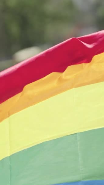Zeitlupe Der Regenbogenfahne Die Während Einer Parade Geschwenkt Wird — Stockvideo