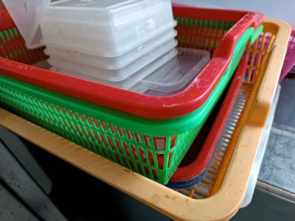 stock image stack empty tray plastic container