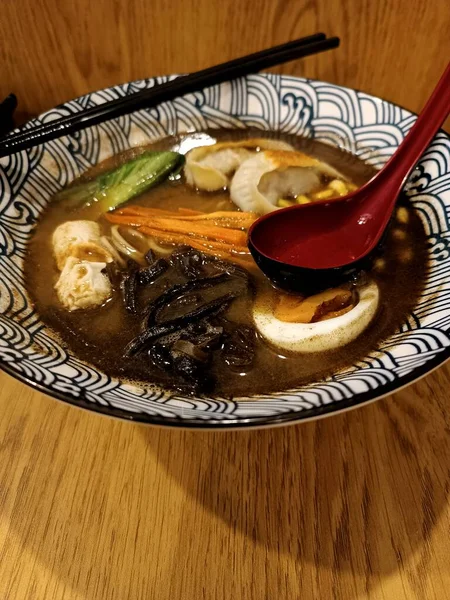 Asiático Japonés Ramen Sopa Fideos Con Carne Huevo Tazón — Foto de Stock
