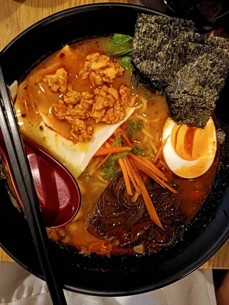 아시아 일본어 Ramen Soup Noodle Meat Egg Bowl — 스톡 사진