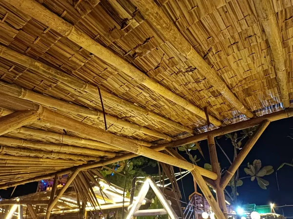 Bamboo roof with lamp decorations at the restaurant