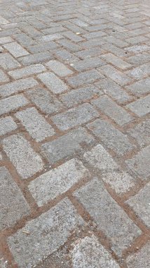 Bahçedeki kaldırım taşı zemininin detaylı bir portresi.
