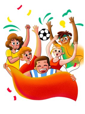 Futbol oynayan bir grup mutlu çocuk.