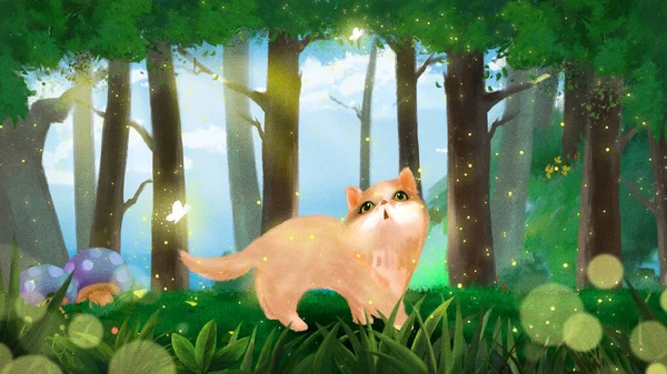 Bahçedeki bir kedinin suluboya çizimi