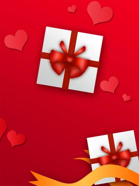 Kalpli ve kırmızı kurdeleli sevgililer günü geçmişi. resimleme.