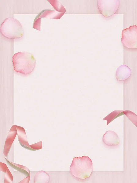 Pastel arka planda pembe güller ve beyaz kağıt