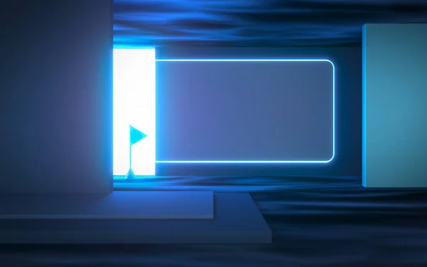 Neon Świecące Jasnoniebieskie Geometryczne Tło Nowoczesnym Cyfrowym Abstrakcyjnym Wystroju Wnętrz — Zdjęcie stockowe