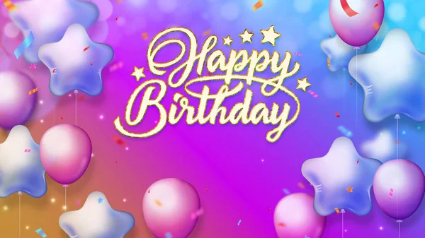 Happy Birthday Party Celebration Background Balloons Confetti Illustration — Stock Photo, Image