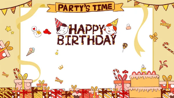 happy birthday card with cute cartoon characters.illustration