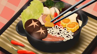 Lezzetli Asya yemeklerinin yakın görüntüsü