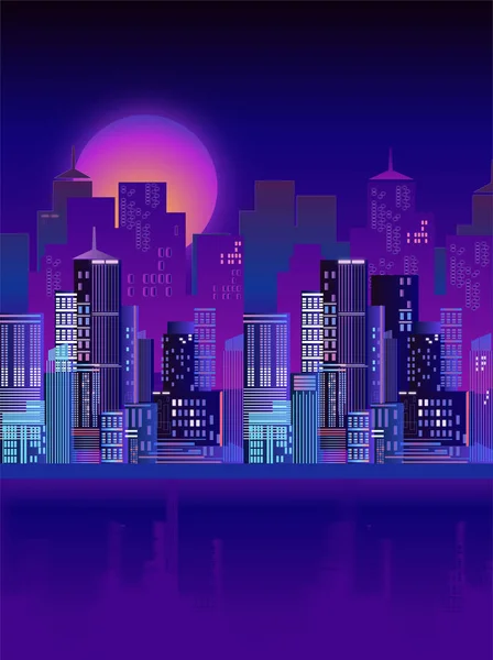 Night Sky Sunset City Cyberpunk Architecture Background — Stock Vector