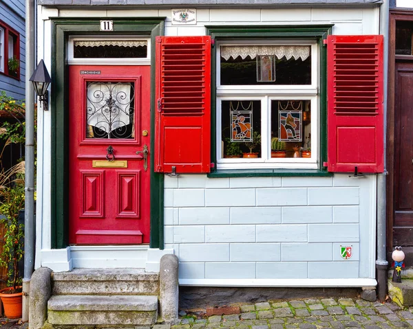 Beautiful half-timbered facade in Monschau, NRW, Germany