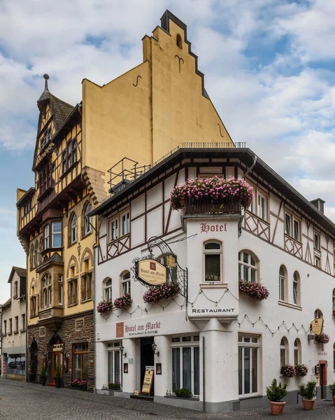 Uitzicht Middeleeuwse Stad Bacharach Rheinland Pfalz Duitsland — Stockfoto