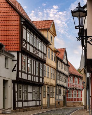 Quedlinburg 'daki şehir manzarası, Saksonya Anhalt, Almanya
