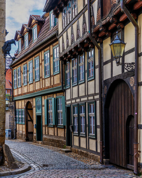 Picturesque cityscape in fairytale Quedlinburg, Saxony-Anhalt, Germany