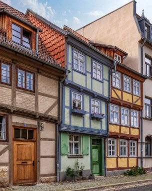 Quedlinburg, Saksonya-Anhalt, Almanya 'daki Peri masalı şehir manzarası