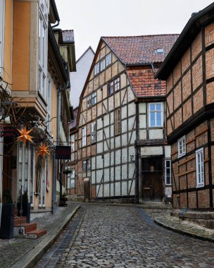 Quedlinburg, Saksonya-Anhalt, Almanya 'daki Peri masalı şehir manzarası