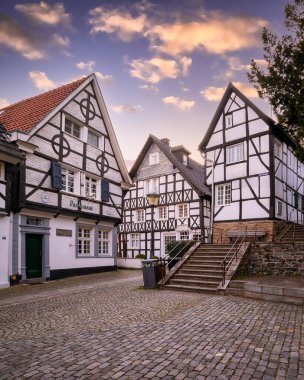 Essen Kettwig, NRW, Almanya 'da yarım keresteli evler