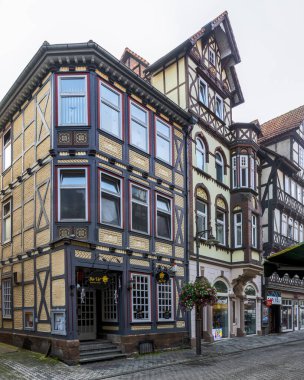 Beautiful medieval architecture in the old town of Hann. Mnden and its typical German half-timbered buildings clipart